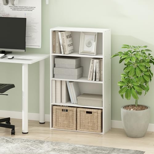Furinno PASIR Book Shelf, 4-Tier Bookshelf, Bookcase with Open Shelf, 9.4 x 23.6 x 41.7, for Living Room, Bedroom, Home Office, Plain White - color: Plain White, size: 4-Tier