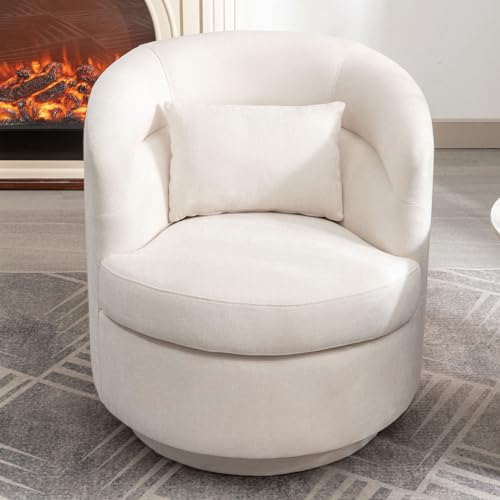 Swivel Accent Chair, 360 Degree Round Swivel Barrel Chair with Pillow, Upholstered Comfy Barrel Armchair Single Club Sofa Chair for Living Room,Bedroom, Reading Room, Beige - color: Beige