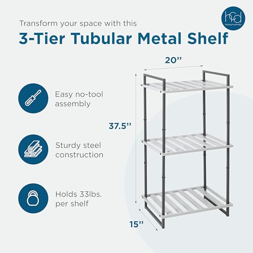 Honey-Can-Do 3-Tier Bookshelf, Book Shelf, Industrial Bookcase, with Steel Frame, for Living Room, Home Office, Bedroom, Gray and White