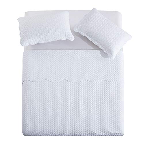 MOONLIGHT20015 Twin Quilt Set (66" x 86") with 1 Pillow Sham (20" x 26"+2") for All Season - 2 Pcs Reversible Bedding Set Lightweight Microfiber Coverlet Embossed Pattern Quilted Bedspread (White) - color: White, size: Twin