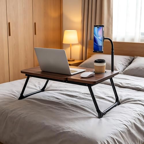 wishacc Lap Desk for Bed, Foldable Laptop Bed Tray Table with Independent Adjustable Tablet & Phone Stand, Portable Work from Couch Desk Tray with Mouse Area, Computer Laptop Holder for Recliner Sofa - size: Medium