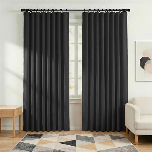 hoeflife Blackout Curtains for Bedroom Room Darkening Curtains for Living Room Ceiling Door Curtain（Black Drape 1 Panel,W52 x L96 - color: Black, size: 52"W x 96"L (Pack of 1)