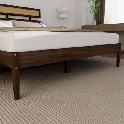 VINGLI Solid Wood King Size Rattan Bed Frame with Headboard, Boho Platform Panel Bed,Brown - size: King (U.S. Standard)
