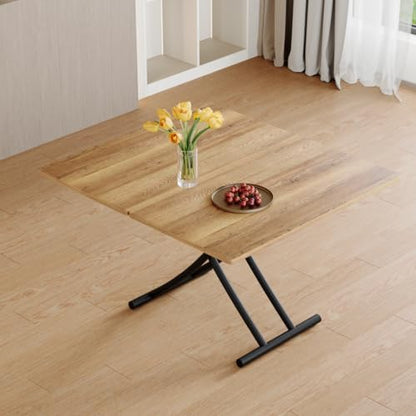 4 in 1 Adjustable Folding Dining Table, Drop Leaf Coffee Table for Small Spaces, Converts to Dining Table, Scratch-Resistant Wood Grain Top with Metal Frame for Breakfast Nook kitchen living Room - color: Wood-black