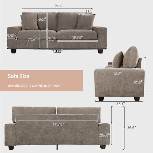 DOPEDIO 71.25" Chenille Loveseat Sofa, Brown, Modern Couch for Living Room | Removable washable cover,pocket spring cushions, solid wood frame, easy assembly for apartments, ideal for small spaces - size: 71.25 inch, style: Brown Chenille