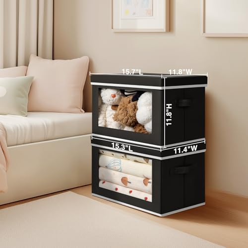 Large Storage Baskets Bins with Lids - Stackable Cube Bins for Closet, 3 Pack Black Windows Organizer Bins, Home Organizers and Storage for Clothes, CD, Towels - color: Black, size: XL(3-Pack)
