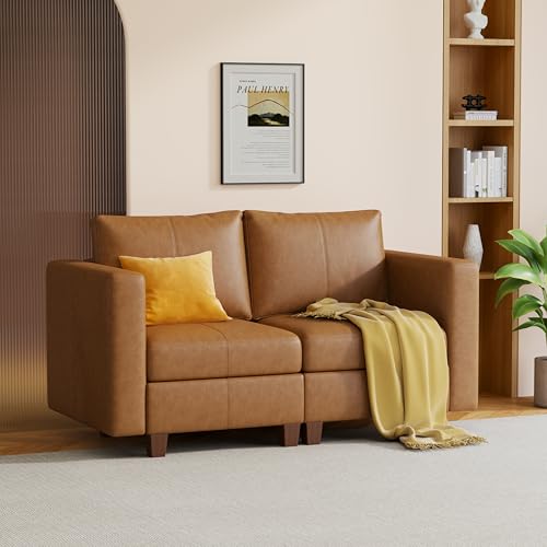 MINCETA Modular Sectional Sofa, Modern Comfy Sofa with Upholstered and Storage Ottoman for Living Room,Bedroom(Brown, Loveseat Sofa) - color: Brown, size: 64.6"W*32.3"D