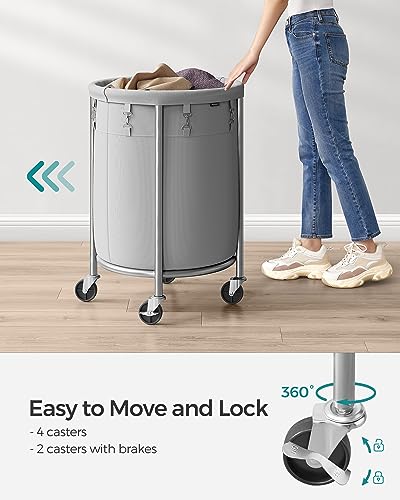 SONGMICS Laundry Basket, Rolling Steel Frame with 2 Locking Wheels, 110 L | Heavy-Duty Laundry Hamper Cart with Removable Bag, Gray and Metallic Silver, URLS002G01 - color: Gray + Metallic Silver, size: 110 L (1-Section)