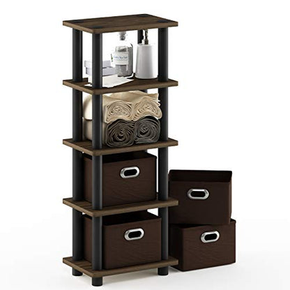 FURINNO Turn-N-Tube 4-Bins System Rack, Columbia Walnut/Black/Dark Brown - color: Columbia Walnut/Black/Dark Brown, size: 4-Bins