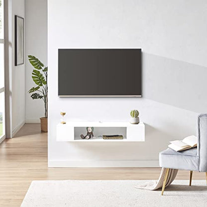 GHC Floating TV Stand, Wall Mounted Entertainment Center and Cabinet Shelf, Media Console for DVD Player, Space-Saving Under TV Shelf for Bedroom, Living Room (White) - color: White