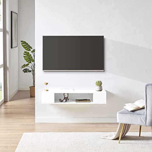 GHC Floating TV Stand, Wall Mounted Entertainment Center and Cabinet Shelf, Media Console for DVD Player, Space-Saving Under TV Shelf for Bedroom, Living Room (White) - color: White