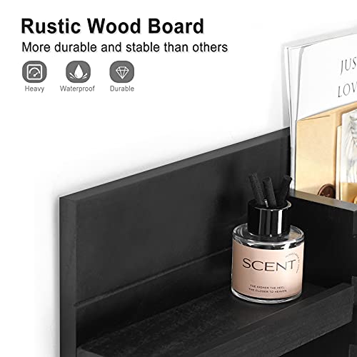 Lwenki Mail Organizer for Wall Mount – Key Holder with Shelf Includes Letter Holder and Hooks for Coats, Dog Leashes – Rustic Wood with Flush Mounting Hardware (16.5” x 8.7” x 3.5”) - color: Black