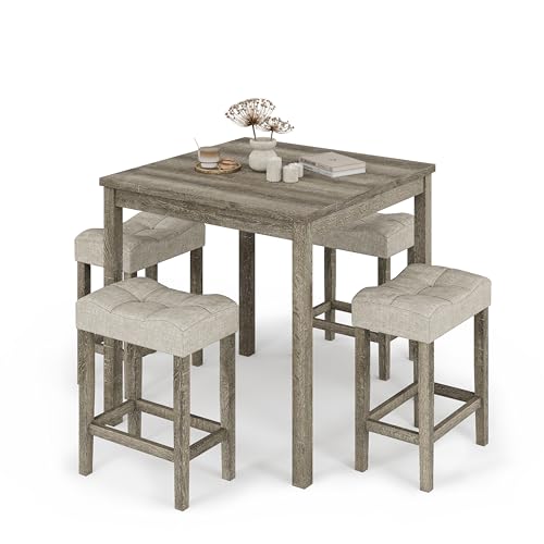allamazing 5-Piece Counter Dinner Height Table Set, Indoor Modern Rectangular Dining Table Furniture Set for Kitchen, 35 inch Dining Table with 4 stools (1+4 Natural) - color: 1+4 Natural