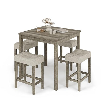 allamazing 5-Piece Counter Dinner Height Table Set, Indoor Modern Rectangular Dining Table Furniture Set for Kitchen, 35 inch Dining Table with 4 stools (1+4 Natural) - color: 1+4 Natural