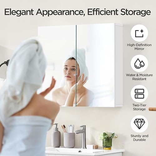 Yaheetech Bathroom Wall Mount Medicine Cabinet with Frameless Mirror Doors | Storage Cupboard with Adjustable Shelf for Living Room, Laundry Room, Mudroom, Bathroom Mirror Cabinet - style: 2 Doors