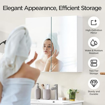 Yaheetech Bathroom Wall Mount Medicine Cabinet with Frameless Mirror Doors | Storage Cupboard with Adjustable Shelf for Living Room, Laundry Room, Mudroom, Bathroom Mirror Cabinet - style: 2 Doors