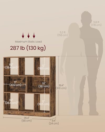VASAGLE Bookcase Open Storage Shelf, 9.4 x 35.4 x 39.4 Inches | Bookshelf, Rustic Brown, CUSTOS Collection, ULBC455K01 - color: Rustic Brown, size: 8 Cubes (9.4"D x 39.4"H), style: 1 Pack