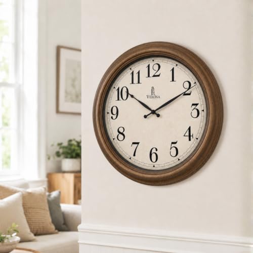 Vintage Wall Clock 18 Inch, Silent Non-Ticking Large Brown Wall Clock | Battery Operated Rustic Farmhouse Clock, Light Wood Finish for Living Room, Kitchen, Dining Room, Bedroom, Office - color: Light Wood