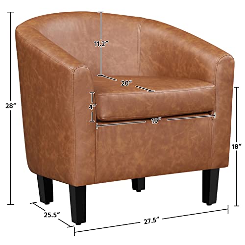 Yaheetech Accent Chairs Set of 2, Faux Leather Barrel Armchairs Brown | Water-resistant Faux Leather Chairs with High-density Foam and Solid Wood Legs for Living Room, Waiting Room, Small Space - color: Brown(faux Leather), style: without Ottoman
