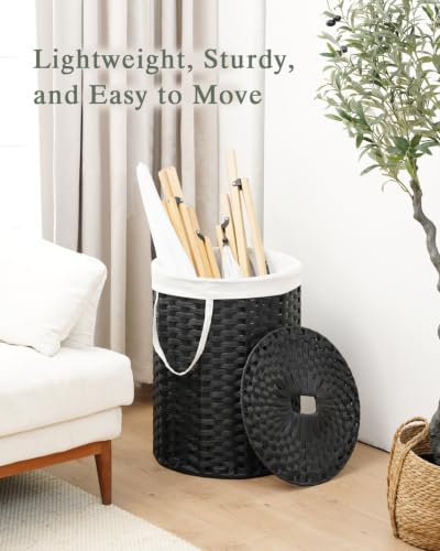 SETVSON Laundry Hamper with Lid 23.8 Gal Handwoven Laundry Basket Black | The lid hides dirty clothes, keeping spaces neat and fresh. 90 L Large Capacity, Stylish Design with Handles Easy Transport - color: Black, size: 90 L