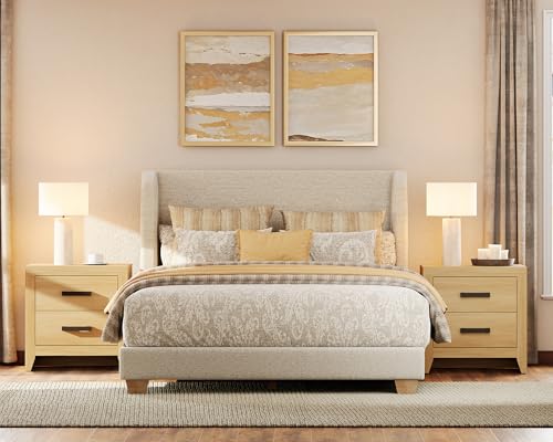 WAMPAT Nightstand with 2 Large Drawers,Wooden Nightstand with Storage,Farmhouse Bedside Table End Table for Bedroom, Oak - color: Oak