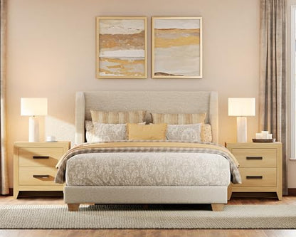 WAMPAT Nightstand with 2 Large Drawers,Wooden Nightstand with Storage,Farmhouse Bedside Table End Table for Bedroom, Oak - color: Oak