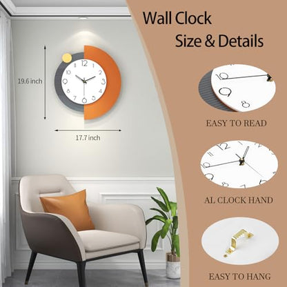 FLEBLE Decorative Wall Clock Silent Large Clock Battery Operated Home Decor | Analog Quality Quartz Wall Clock for Living Room,Kitchen,Office,Bathroom,Bedroom,Classroom Wall Decor,18x20 inches - size: 18*20in