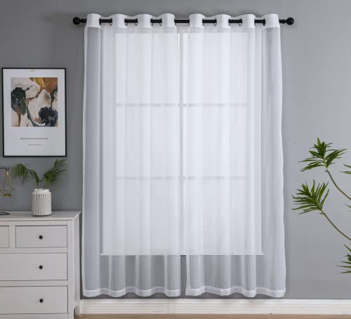 PI Sheer White Curtains 84 Inch Length, Solid Voile with Grommet Top for Living Room/Bedroom (W52 X L84 Inch, 2 Panels)… - color: Optical White, size: 52"W x 84"L (Pack of 2)