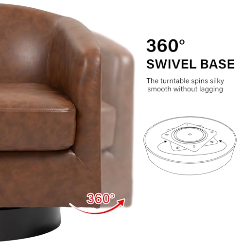 Swivel Barrel Accent Chair, Comfy Reading Armchair, Coffee, Set of 1 | Club Chairs for Adults, Low-Back Design, Modern Round Style, Solid Wood Frame & Metal Swivel Base, For Living Room & Bedroom - color: Coffee
