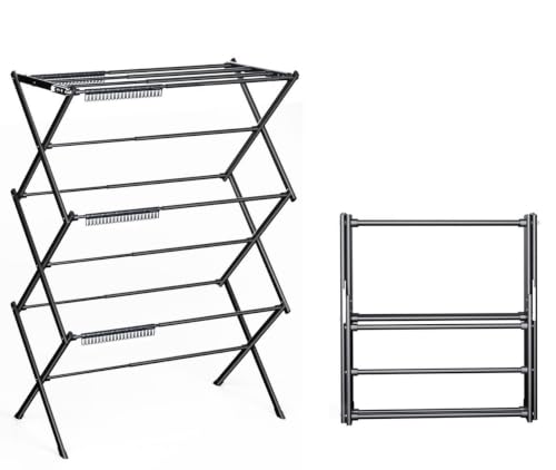 3 Tier Clothes Drying Rack, Foldable Drying Rack Clothing,Indoor & Outdoor Laundry Rack for Drying Clothes,Space-Saving Design,Small Collapsible Portable Dryer Racks for Laundry,Pure Black - color: Pure Black
