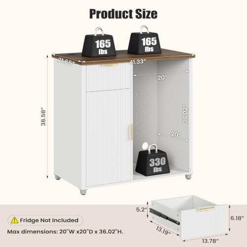 Apicizon Coffee Bar Cabinet with Fridge Space, Modern Fluted Coffee Station with Wine Beverage Storage, Drawer, Glass Holder, Wood Buffet Sideboard Table for Kitchen, Dining Room, 41.33" L, White - color: White