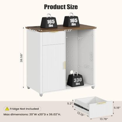 Apicizon Coffee Bar Cabinet with Fridge Space, Modern Fluted Coffee Station with Wine Beverage Storage, Drawer, Glass Holder, Wood Buffet Sideboard Table for Kitchen, Dining Room, 41.33" L, White - color: White