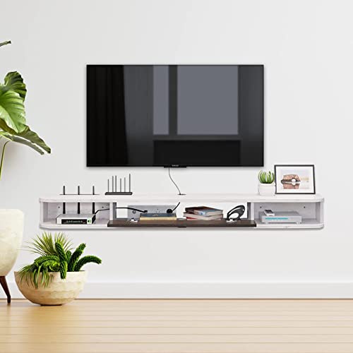 Pmnianhua Floating TV Console,55'' Wall-Mounted Media Console,Floating TV Cabinet,Modern Floating TV Stand,Under TV Entertainment Shelf with Door and Storage for Bedroom Living Room (Grey-White)