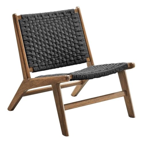 Modway Saoirse Woven Rope Wood Accent Lounge Chair in Walnut Black - color: Walnut Black
