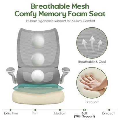 Office Chair Ergonomic Desk Chair - Comfy Mesh High Back Office Chair with Lumbar Support Wheels Home Desk Office Chairs Flip up Armrest Executive Rolling Swivel Task Work Computer Chair Grey - color: Grey