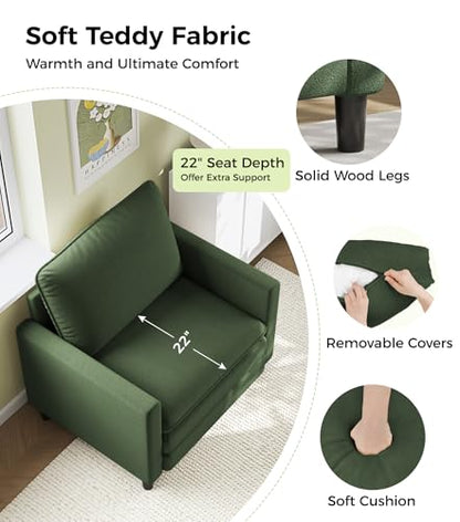 Welzona 3-Layers Cloud Accent Chair, 33" Reading Chair, Teddy Arm Chairs | Comfy Teddy Fabric, Washable Covers, Tool-Free Setup, All-wood Couch Chair for Living Room, Bedroom, Reading Nook, Green - color: Green, size: cloud chair
