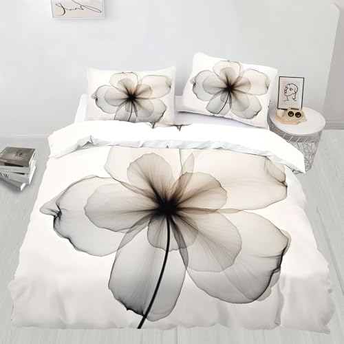 Ray Floral Bedding Sets Full, Simple Comforter, Nordic Duvet Cover, 2 Pillow Cases, Zipper Closure, Reversible Print Quilts & Home Decor, 80"x90" - color: Simple Nordic Gray Flowers, size: Full
