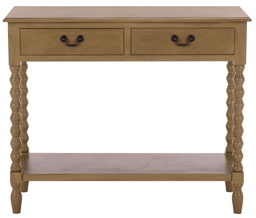 SAFAVIEH Furniture - Athena 2-Drawer Console Table - Desert Brown - Solid Wood - Farmhouse Classic Design - Ideal for Entryway, Living Room, Hallway, 35.5" W x 13" D x 29.5" H (CNS5702F) - color: Desert Brown