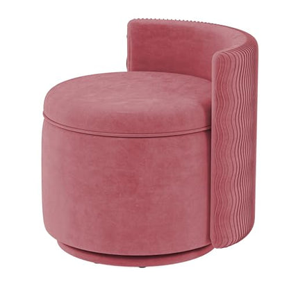allamazing 360° Swivel Accent Chair with Storage, Vanity Stool with Back, Velvet Storage Ottoman, Upholstered Round Barrel Vanity Chair for Living Room, Makeup Room, Bedroom (Dusty Rose) - color: Dusty Rose