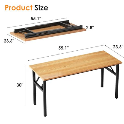 Need Computer Desk Office Desk 55 inches Folding Table Computer Table Workstation No Install Needed,Teak Black AC5BB-140X - color: Teak & Black, size: 55 inches