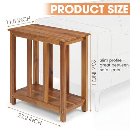 ENKEZI Narrow End Table with Shelf – Slim Side Table, Nightstand for Small Spaces, Bedroom, Living Room, Balcony or Outdoor Use (Minimalist III) - style: Minimalist III