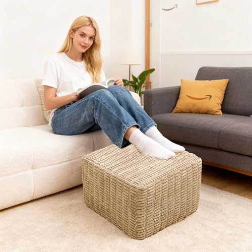 Asuprui Square Ottoman Foot Rest, Light Coffee, 20x14 in,Modern Footstool | Footstool Ottoman,Stuffed Pouf Ottoman,All-One Foam Filler, Footrest,Beanbag Chair,Floor Pouf for Living Room Wedding Bedroom - color: Light Coffee