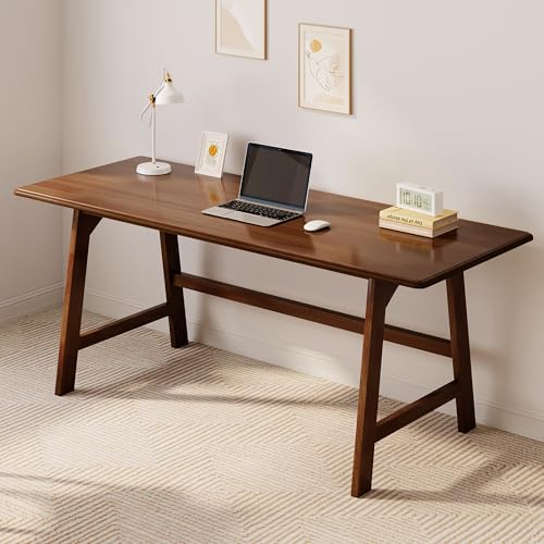 IOTXY Solid Wood Writing Table - 60" W Minimalist PC Computer Desk, Walnut | Minimalist Modern Style, 100% Solid Wood, Spacious Surface, Moon-Shaped Legs, Super Stable, 265-lbs Capacity, 15-Min Assembly - color: Walnut, size: 60" W