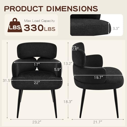 Accent Dining Chair with Arms,Set of 6 Modern Upholstered Desk Chair with Soft Fabric Black Metal Legs, Comfy Spacious Seat & Back for Dining Room/Living Room/Bedroom, Black - color: Black, size: Set of 6