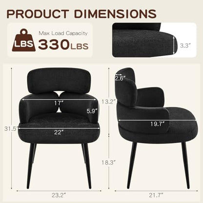 Accent Dining Chair with Arms,Set of 6 Modern Upholstered Desk Chair with Soft Fabric Black Metal Legs, Comfy Spacious Seat & Back for Dining Room/Living Room/Bedroom, Black - color: Black, size: Set of 6