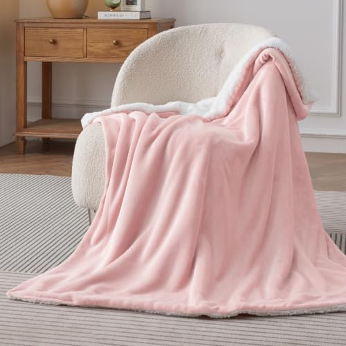 Bedsure GentleSoft Sherpa Fleece Throw Blanket for Couch, Non-Heated, Thick and Warm Throw Gifts for Women and Girls, Soft Fuzzy Plush Kids Blanket for Spring, Room Home Decor, Pink, 50x60 Inches - color: 07 - Pink, size: Throw (50" X 60")