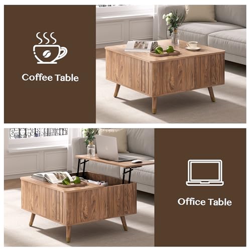 JOINICE Walnut Lift Top Coffee Table with Storage for Living Room,Square | 32" Multi-functional Pop Up Center Table,Large Hidden Compartments with Solid Wood Legs,Lift to 23",Hold 100lbs,Easy Assembly - color: Walnut_square