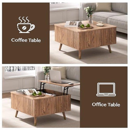 JOINICE Walnut Lift Top Coffee Table with Storage for Living Room,Square | 32" Multi-functional Pop Up Center Table,Large Hidden Compartments with Solid Wood Legs,Lift to 23",Hold 100lbs,Easy Assembly - color: Walnut_square