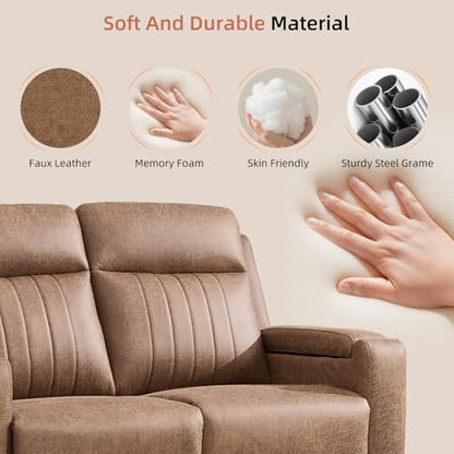 Manual Faux Leather Loveseat and Recliner Sofa Set, Wall-Hugger Reclining Living Room Furniture Set, 2-Seater Recliner Chair, 3-Seat Reclining Sofa Couches for Living Room, Villa, L-Brown, 2+3 - color: Light Brown, size: 58"W+79"W（2+3）