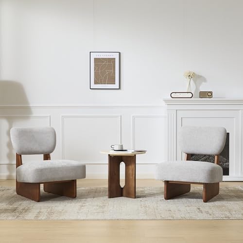 Christopher Knight Home Mores Low Profile Accent Chair Set of 2, Modern Living Room Armless Lounge Chair, Fabric Comfy Reading Chair for Bedroom, Wooden Frame and Thick Padded Seat, Walnut+Gray - color: Walnut+gray